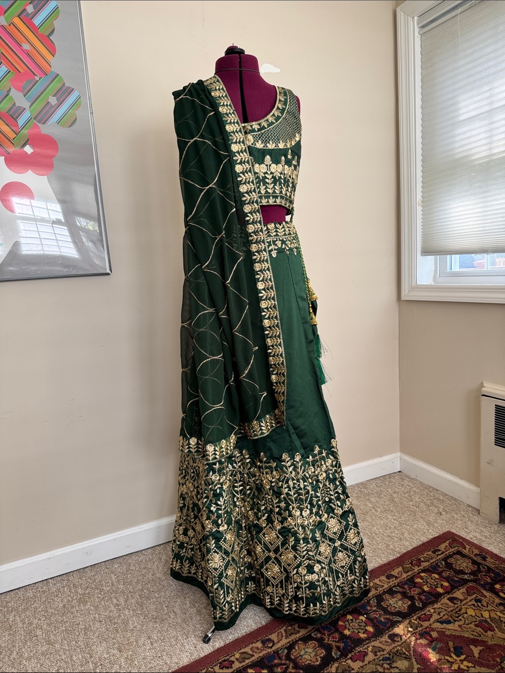 Embroidered Green Lehenga Choli with Gold Threadwork